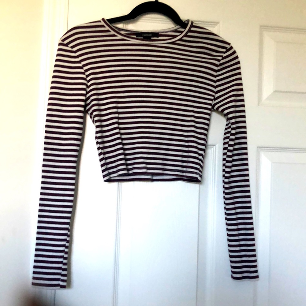 Long Sleeve Striped Crop Top Size: M